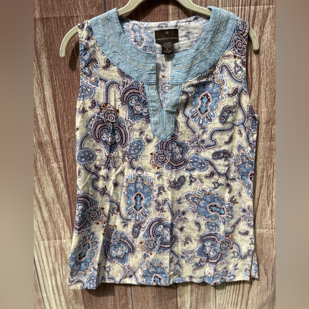 Fenn Wright Manson size M linen blend paisley floral sleeveless embroidered top